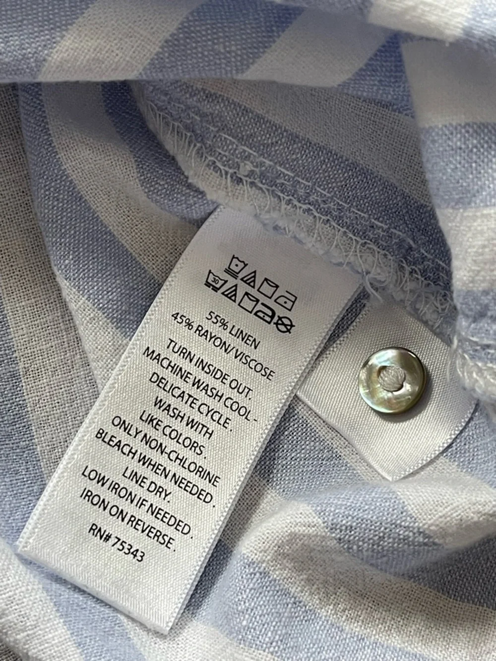Nicole Miller NY Blue & White Stripe Linen Blend Button Down Shirt - Picture 7 of 9